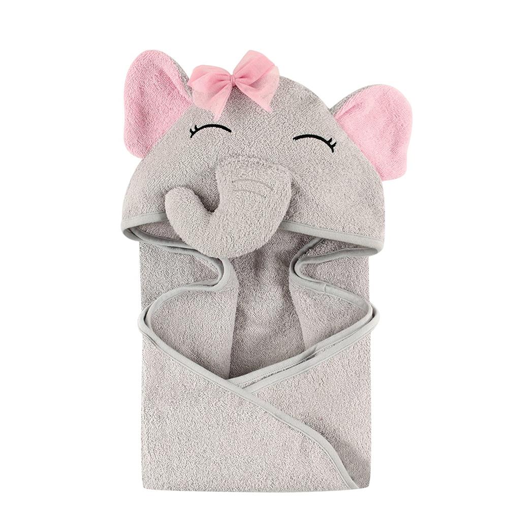 Hudson Baby Animal Face Hooded Towel, Pretty Elephant