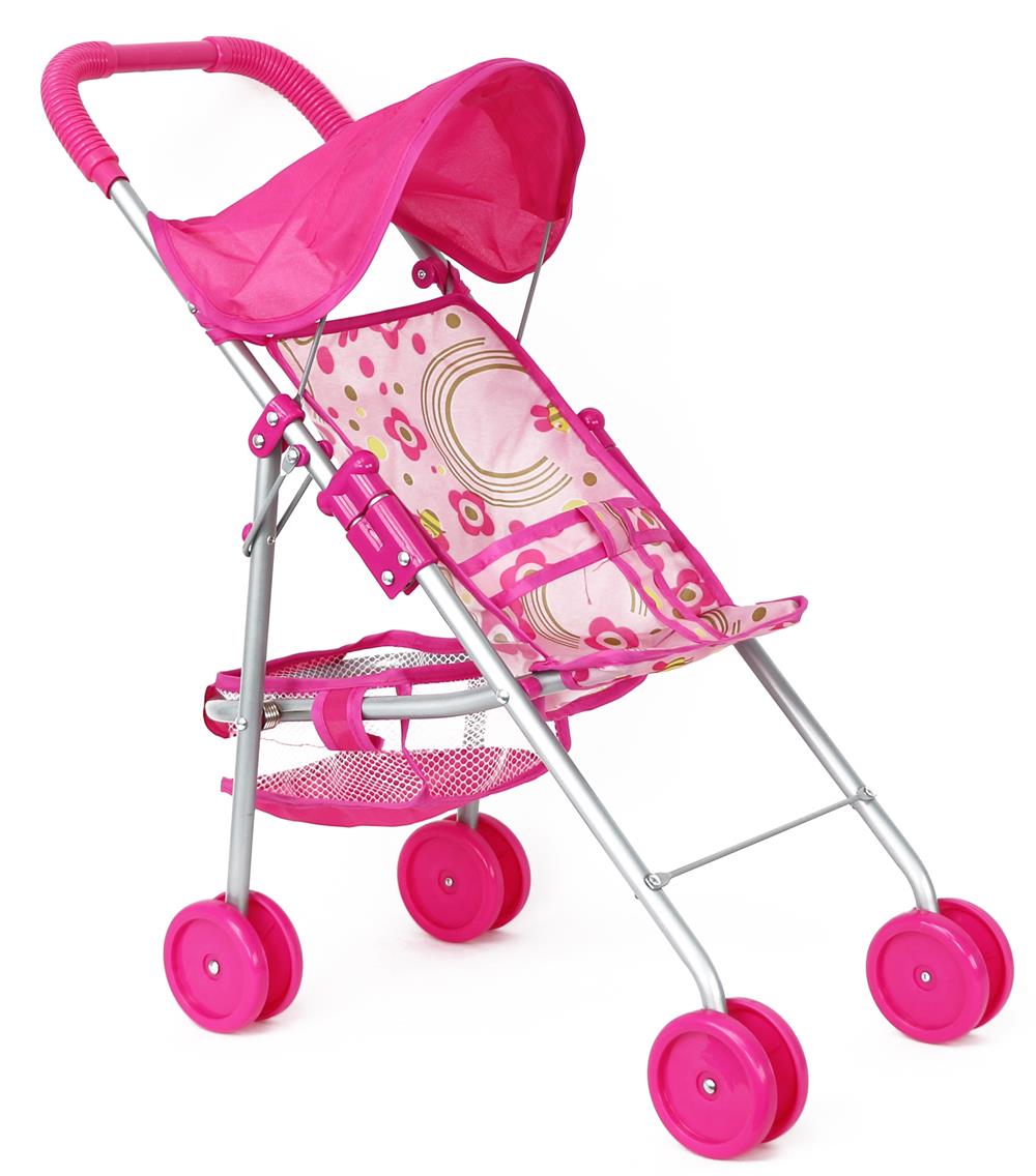 Lollipop Girls Foldable Doll Stroller with Hood and Basket