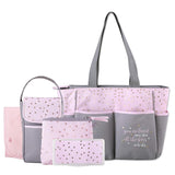Baby Essentials 5 Piece Diaper Bag Tote Set, Pink Hearts