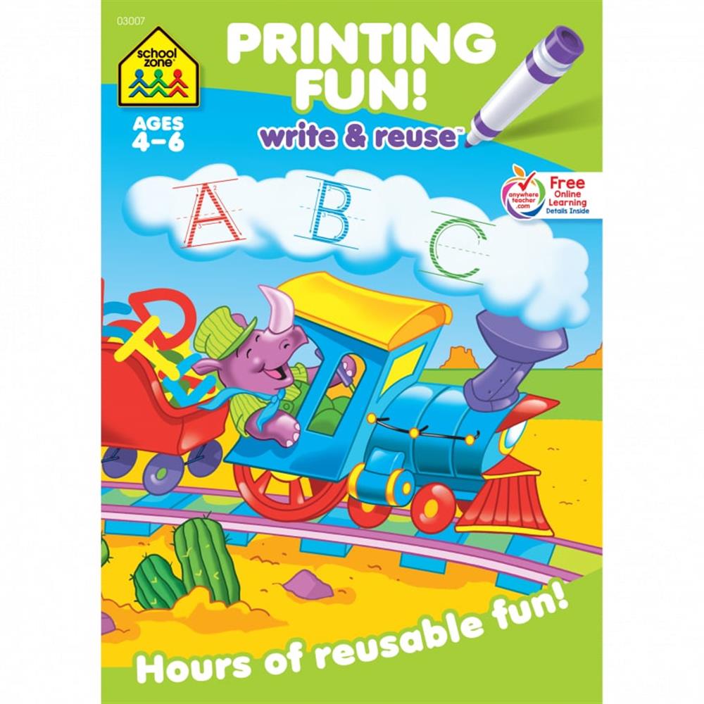 School Zone Printing Fun! Write & Reuse Workbook
