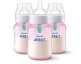 Philips Avent Anti-Colic Bottles with AirFree Vent, Pink, 9oz - 3 Pack