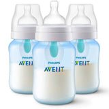 Philips Avent Anti-Colic Bottle with Air-Free Vent, Blue, 9oz- 3 Pack