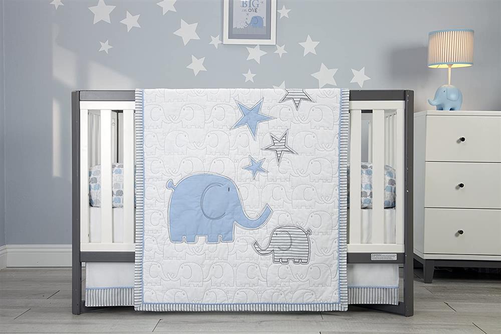Zutano Elefant Blau Crib Set, White/Blue/Grey, 4 Count