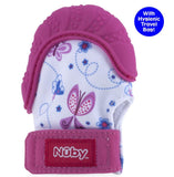Nuby Soothing Teething Mitten with Hygienic Travel Bag, Pink Butterfly