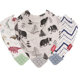 Nuby Reversible 100% Natural Cotton Muslin 3 Piece Teething Bib, Green/Grey/Blue, Dinosaur/Bear/Stri