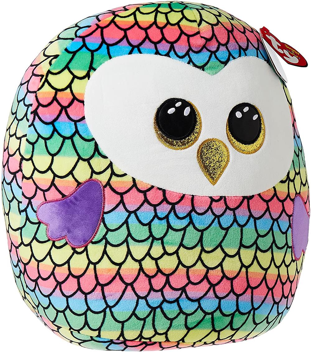 TY Owen Rainbow Color Owl Large Squish-A-Boo