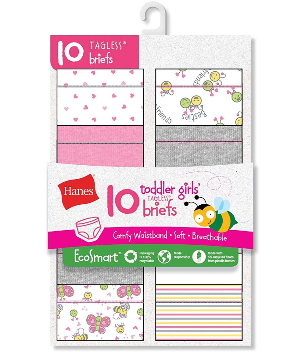 Hanes Toddler Girls EcoSmart Briefs 10-Pack, 2/3, Assorted
