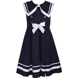 Bonnie Jean Girls Sleeveless Solid Navy Nautical Uniform Dress
