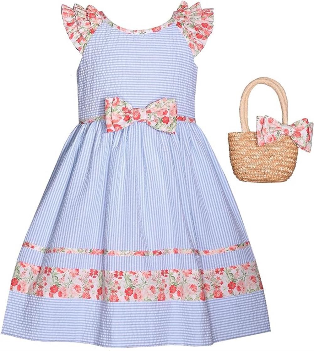 Bonnie Jean Spring Floral Dress with Basket Purse for Toddler and Little Girls