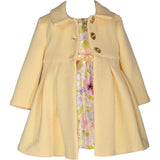Bonnie Jean Girls Sleeveless Floral Shantung Easter Dress & Textured Knit Collared Yellow Coat 2-Pie