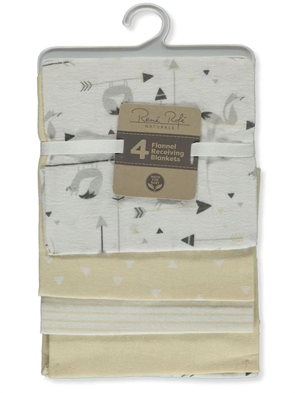 Rene Rofe Unisex 4-Pack Flannel Receiving Blankets - Natural, one Size