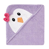 Luvable Friends Animal Face Hooded Towel, Purple Penguin