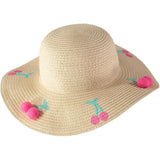 Addie & Tate Cherry Pom Large Brim Straw Beach Hat
