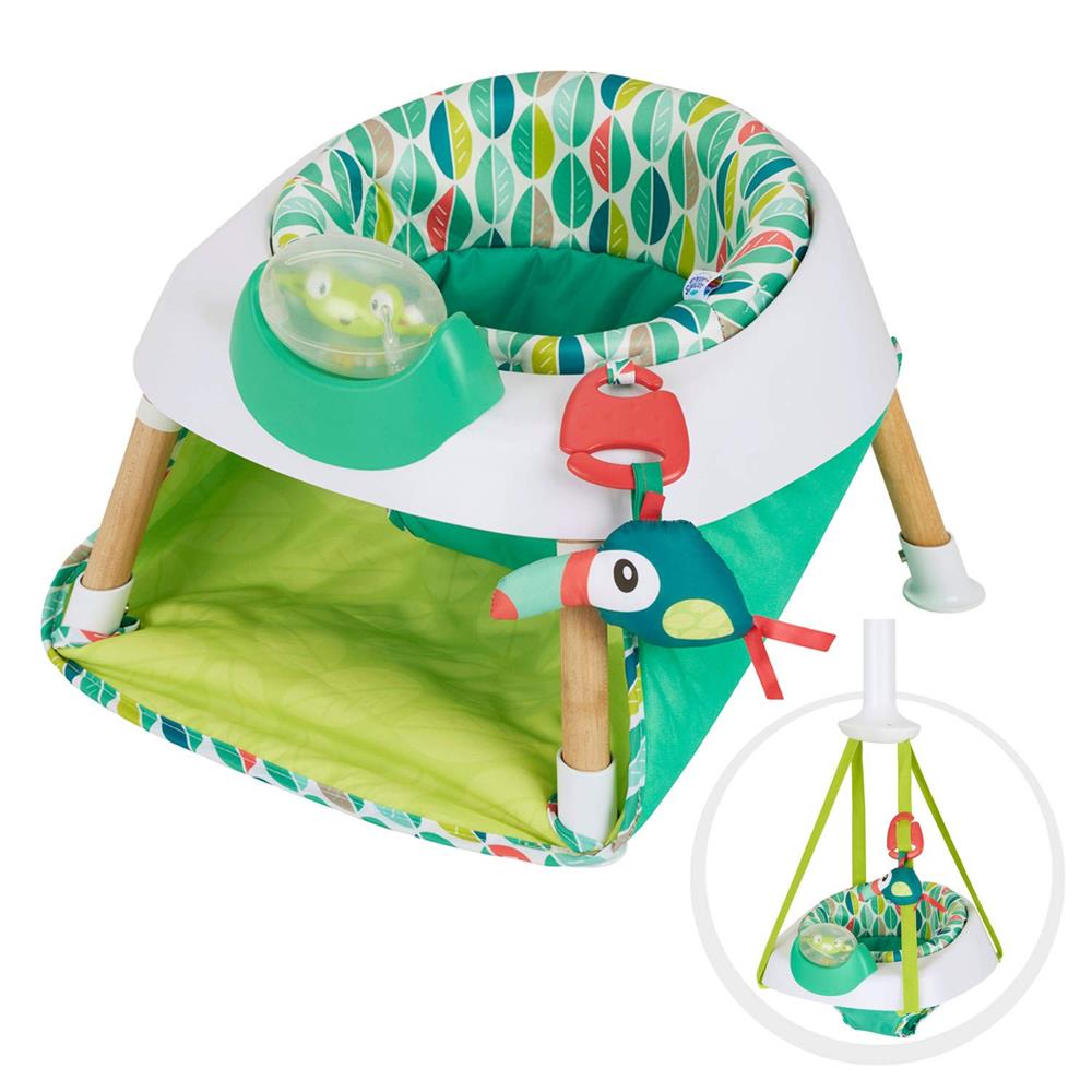 evenflo exersaucer blue and green Evenflo Exersaucer Tiny Tropics 2-in-1 Baby Seat and Door Jumper – S&D Kids