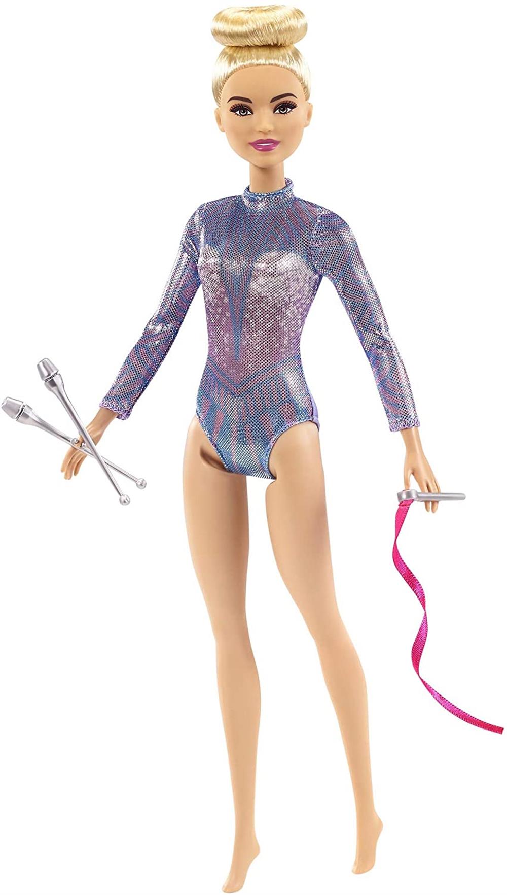 Barbie Rhythmic Gymnast Doll with Colorful Metallic Leotard, 2 Batons & Ribbon Accessory