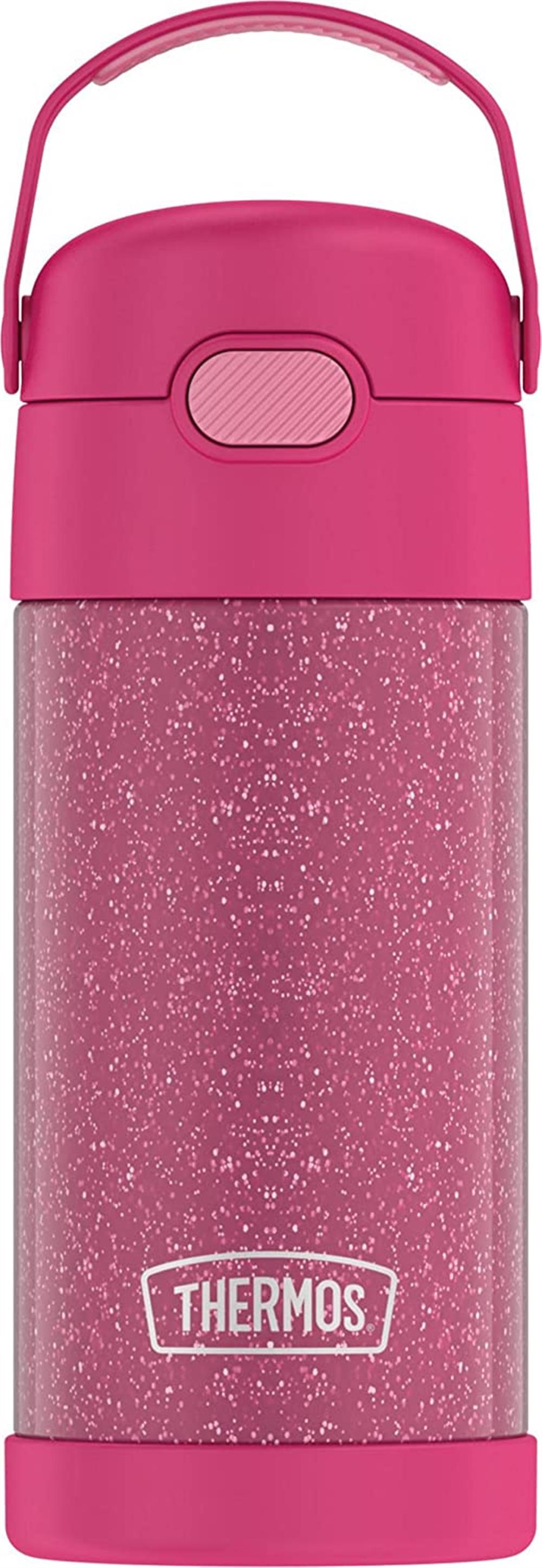 Thermos FUNTAINER 12 Ounce Stainless Steel Straw Bottle, Glitter Pink