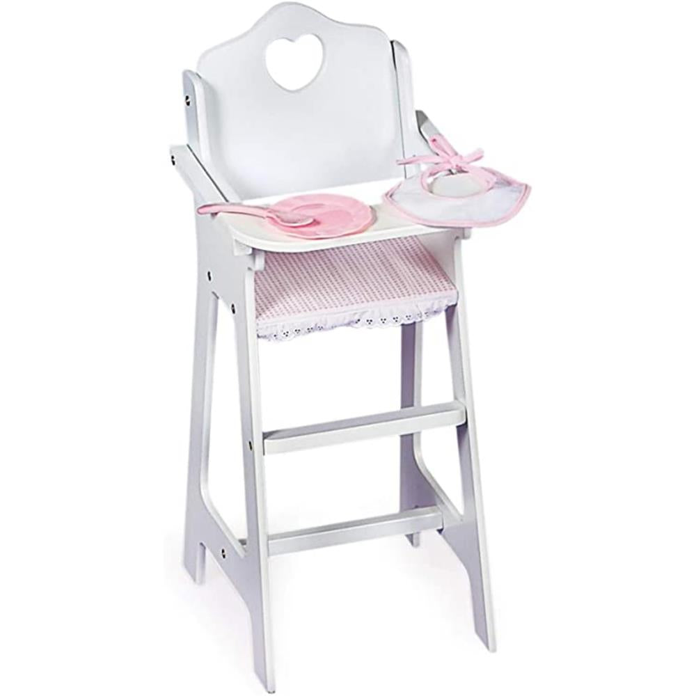 Badger Basket White Doll High Chair with Plate, Bib, and Spoon