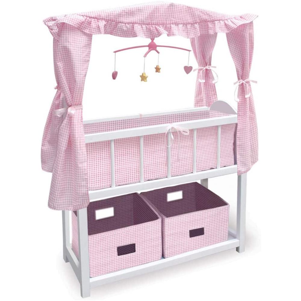 Badger Basket Canopy Doll Crib with Baskets, Bedding & Mobile for Doll up to 22 inches