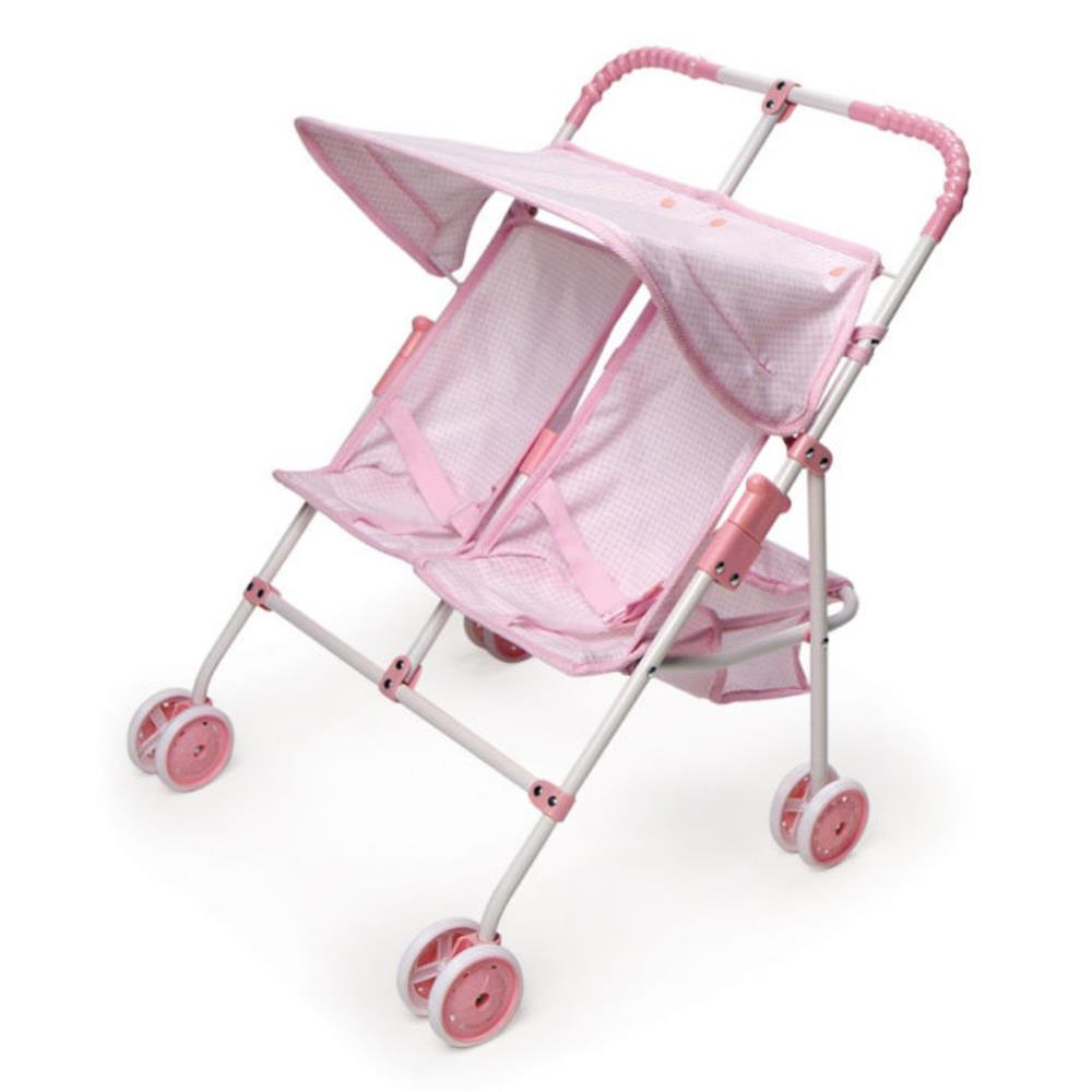 umbrella stroller with basket Badger Basket Folding Double Doll Umbrella Stroller – Pink/Gingham