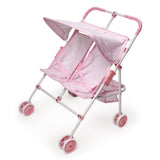 Badger Basket Folding Double Doll Umbrella Stroller – Pink/Gingham
