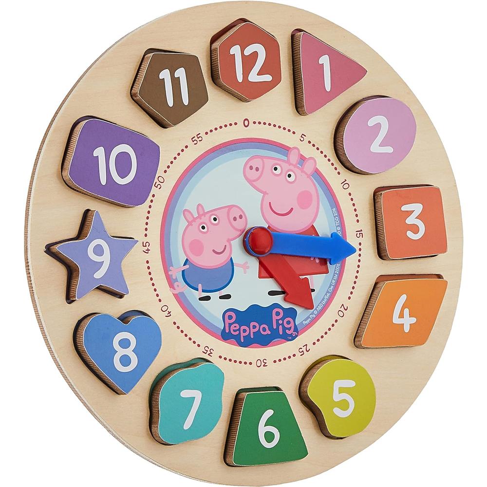 Peppa Pig Shape Sorter Clock Puzzle, 14 Pieces (12 Piece Numbers + Clock + Stand )