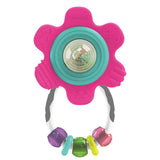 Infantino Spin & Teethe Gummy Pink Flower Rattle - Easy to Grab, Chewy Rings, Multi-Texutre Petals,
