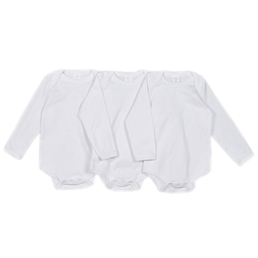 Big Oshi 9-12 Months White 3 Pack Long Sleeve Bodysuit