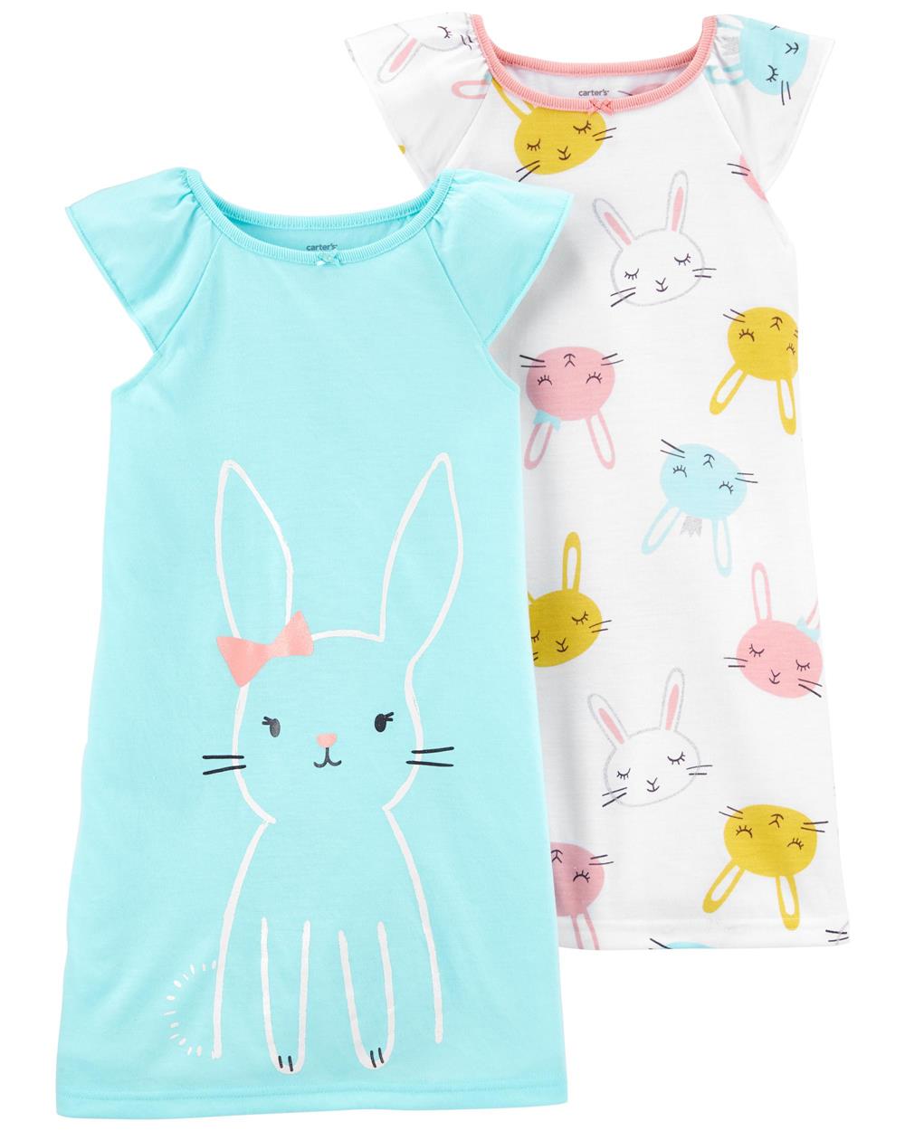 Carters Girls 2T-4T 2-Pack Bunny Nightgowns