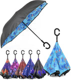 Rain Pro Reverse Folding Inverted Umbrella Windproof UV Protection with C-Shaped Handle