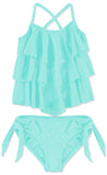 Cyndeelee Girls 4-14 Solid Tiered Tankini Swim Set