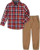 Nautica Check Plaid Button Down Jogger Set