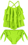 Bathing Suit Girls Solid Tiered Tankini Swim Set