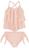 Bathing Suit Girls Solid Tiered Tankini Swim Set