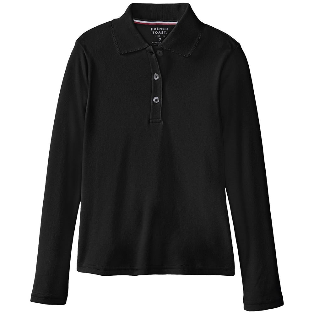 French Toast Girls 7-20 Long Sleeve Interlock Polo with Picot Collar