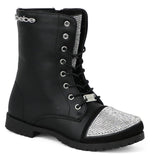 Bebe Girls 11-4 Lace Up Rhinestone Combat Boots