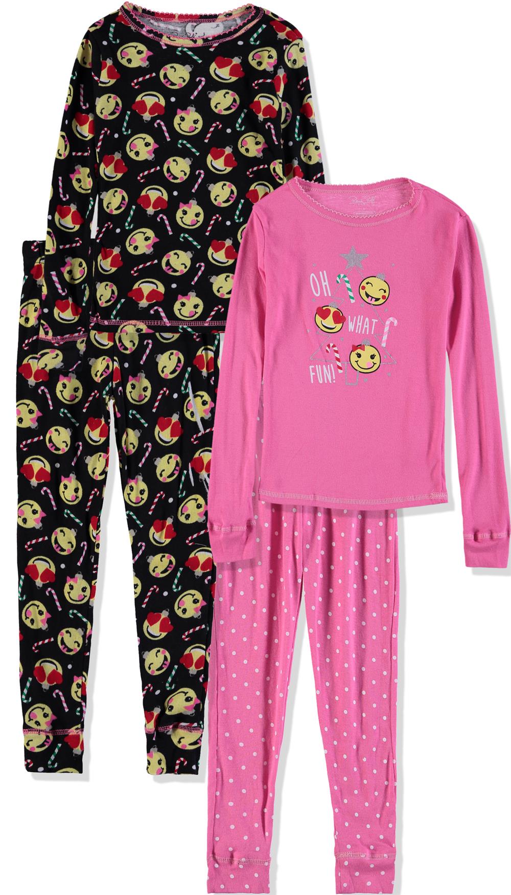 Rene Rofe Girls 4-12 Emoji 4 Piece Pajama Set