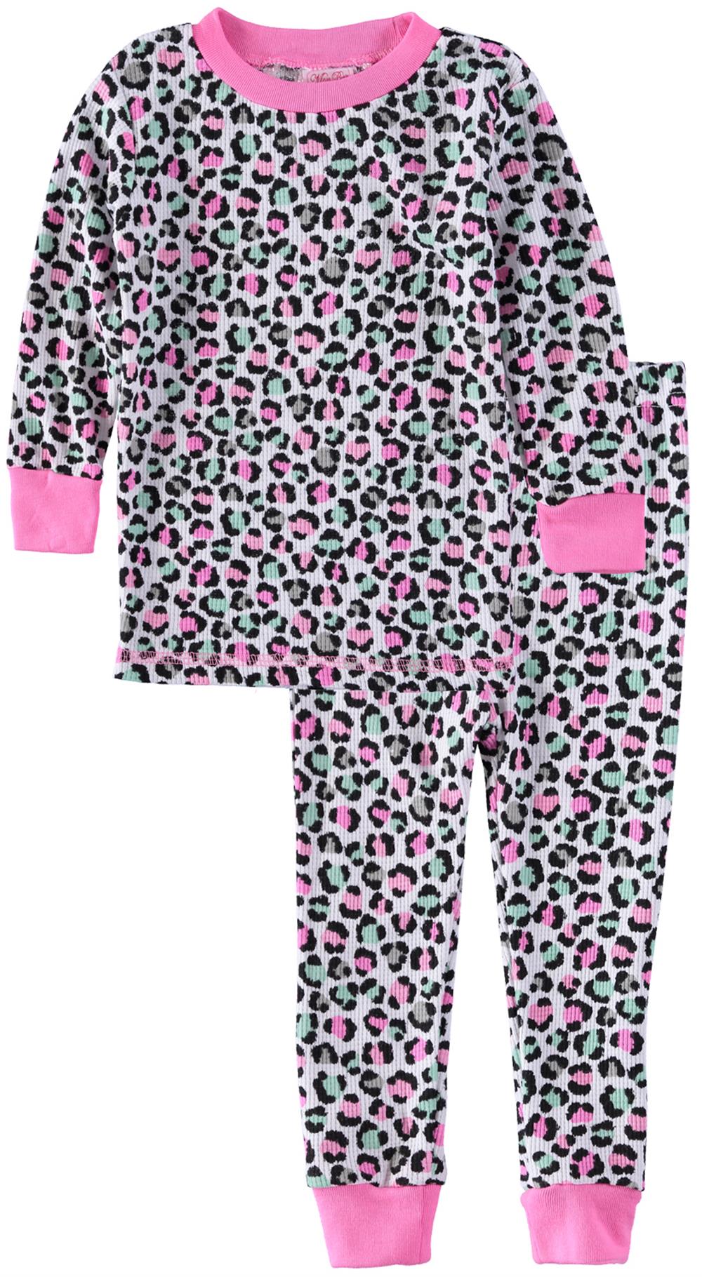 Mon Petit Girls 2T-4T Printed Waffle Thermal Pajama Set