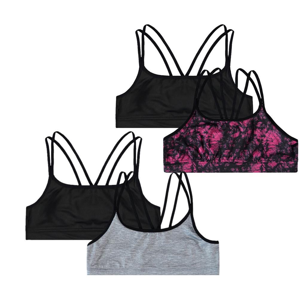 Rene Rofe Girls' Racerback Training Bra Sports Bralette (4 Pack) - Medium /  Black