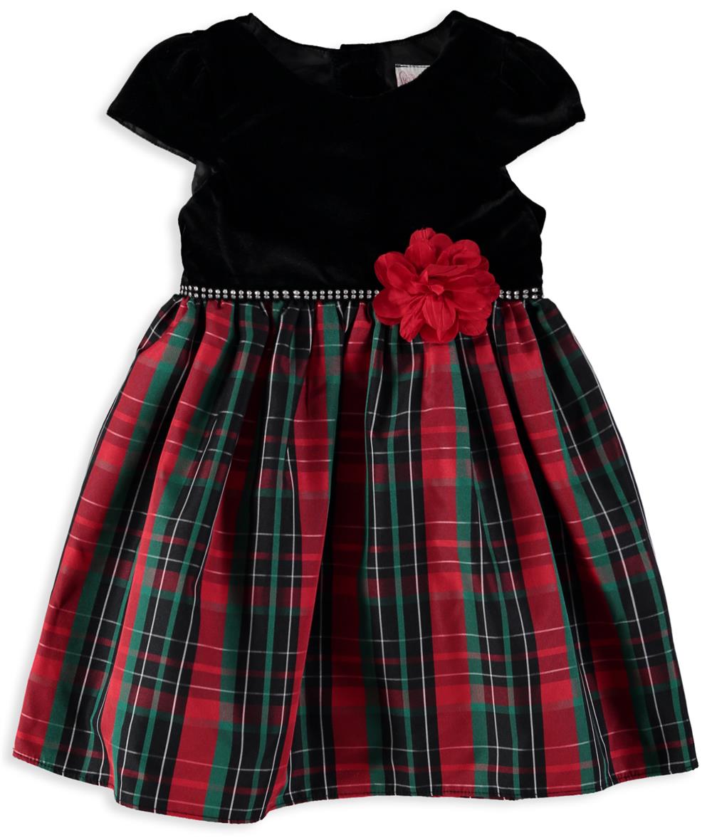 Youngland Girls 2T-4T Velvet Flower Plaid Dress S&D Kids Youngland Girls 2T-4T Velvet Flower Plaid Dress S&D Kids