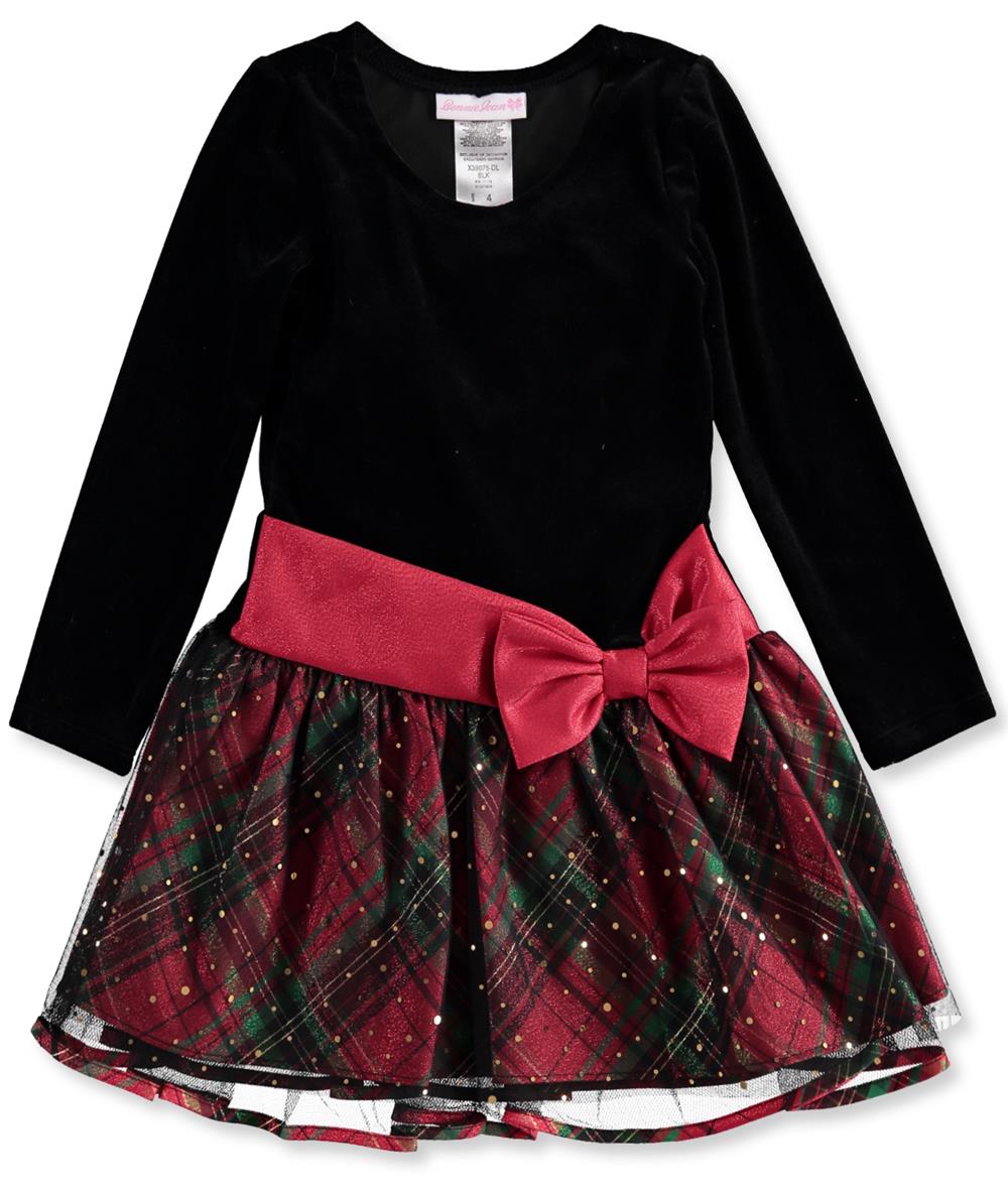 bonnie jean drop waist dress Amazon.com: Bonnie Jean Girls 7-16 Jewel Bow Waist Dress -Holiday Dress (US, Numeric, 7, Regular, Plaid Green-Blue -Blk Velour): Clothing, Shoes & Jewelry