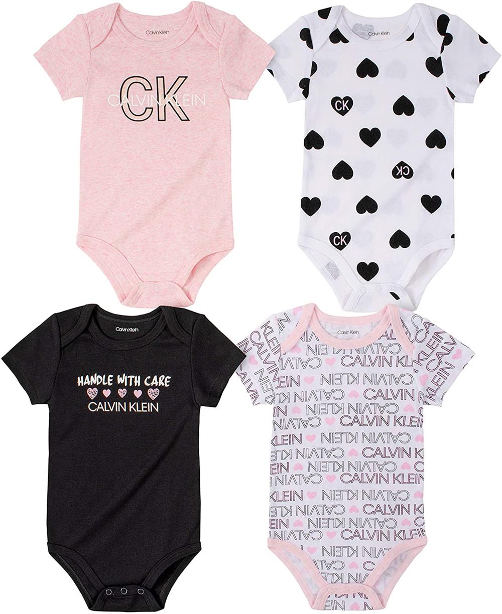 Calvin Klein Girls 0-9 Months Heart 4-Pack Bodysuit