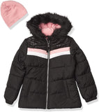 London Fog Girls 7-16 Stripe Bubble Jacket with Hat