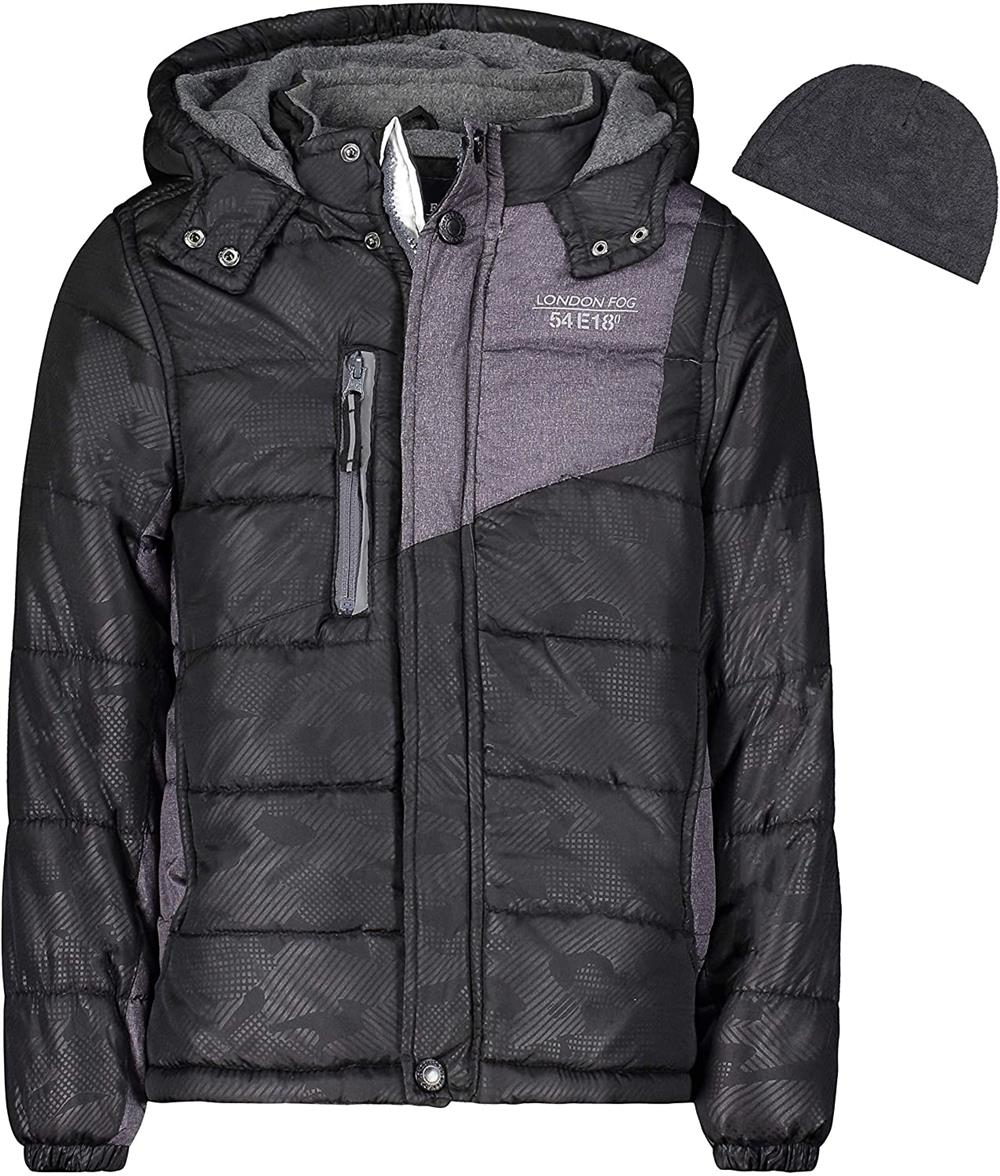 London Fog Boys 8-20 Panel Puffer Jacket with Hat