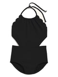 Bathing Suit Girls Textured Scallop-Edged Cutout One Piece Swimsuit