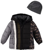 London Fog Boys 4-7 Colorblock Stripe Puffer with Fleece Hat