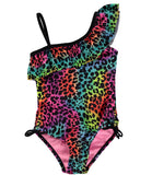 Limited Too Cheetah Print One Piece Swimsuit with Ruffle Trim