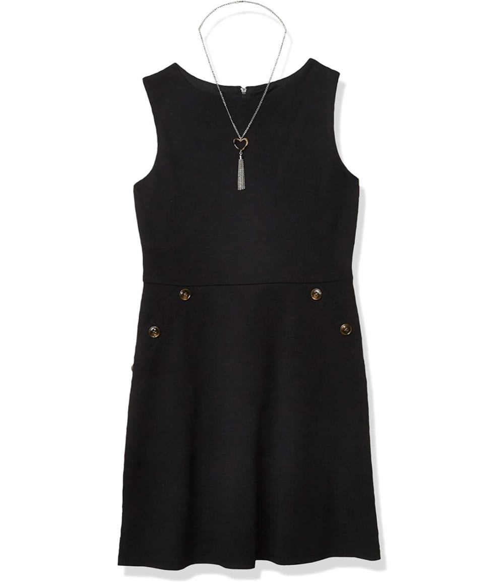 Amy Byer Girls 7-16 Sleeveless Button Trim Dress - 7 / Black Amy Byer Girls 7-16 Sleeveless Button Trim Dress - 7 / Black