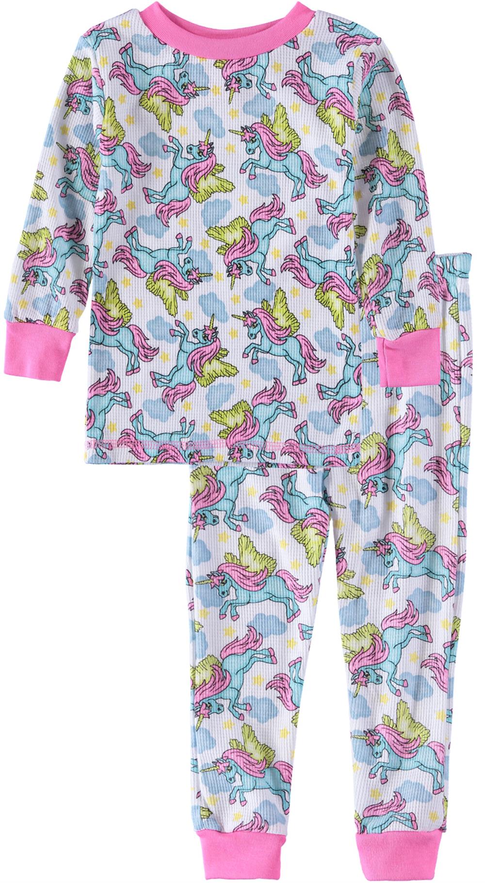 Mon Petit Girls 2T-4T Printed Waffle Thermal Pajama Set