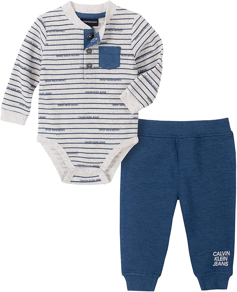 Calvin Klein Boys 0-9 Months Stripe Thermal Bodysuit Pant Set