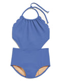 Bathing Suit Girls Textured Scallop-Edged Cutout One Piece Swimsuit